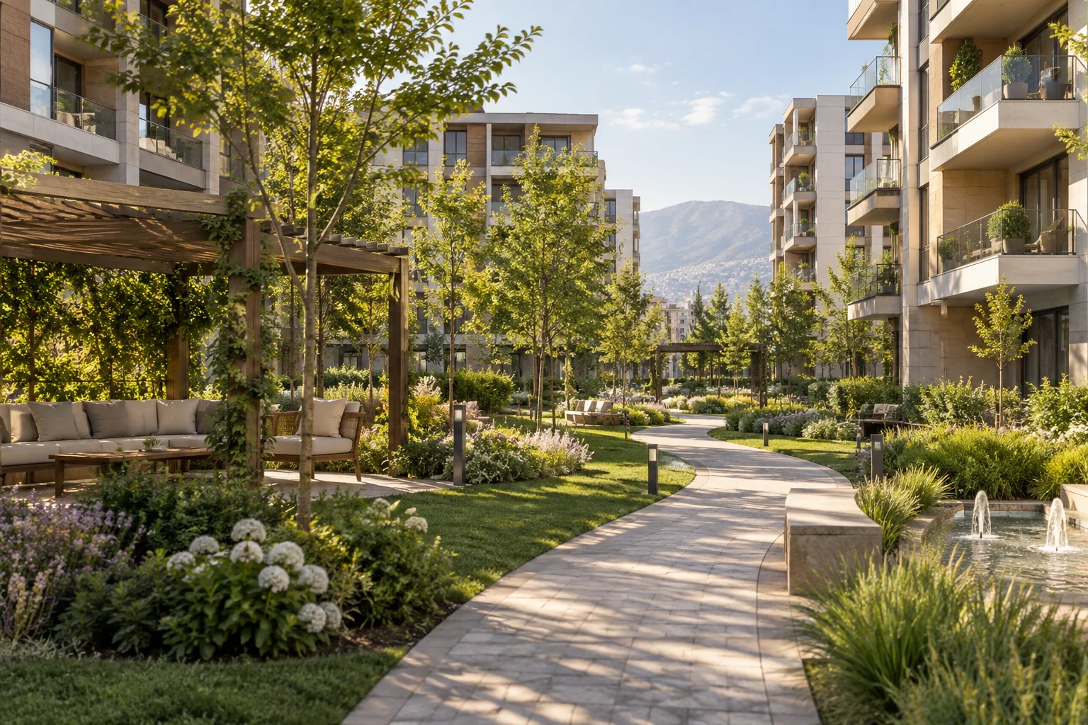 Concept landscaped courtyard at Garden City Apartments